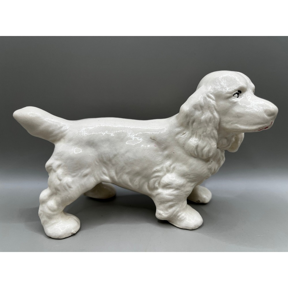 VTG Ceramic Cocker Spaniel Dog Figurine White 6" Long x 4" Tall Collectible‎